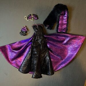 Vintage Barbie Purple Black Ballgown Dress Accessories Clothing Only